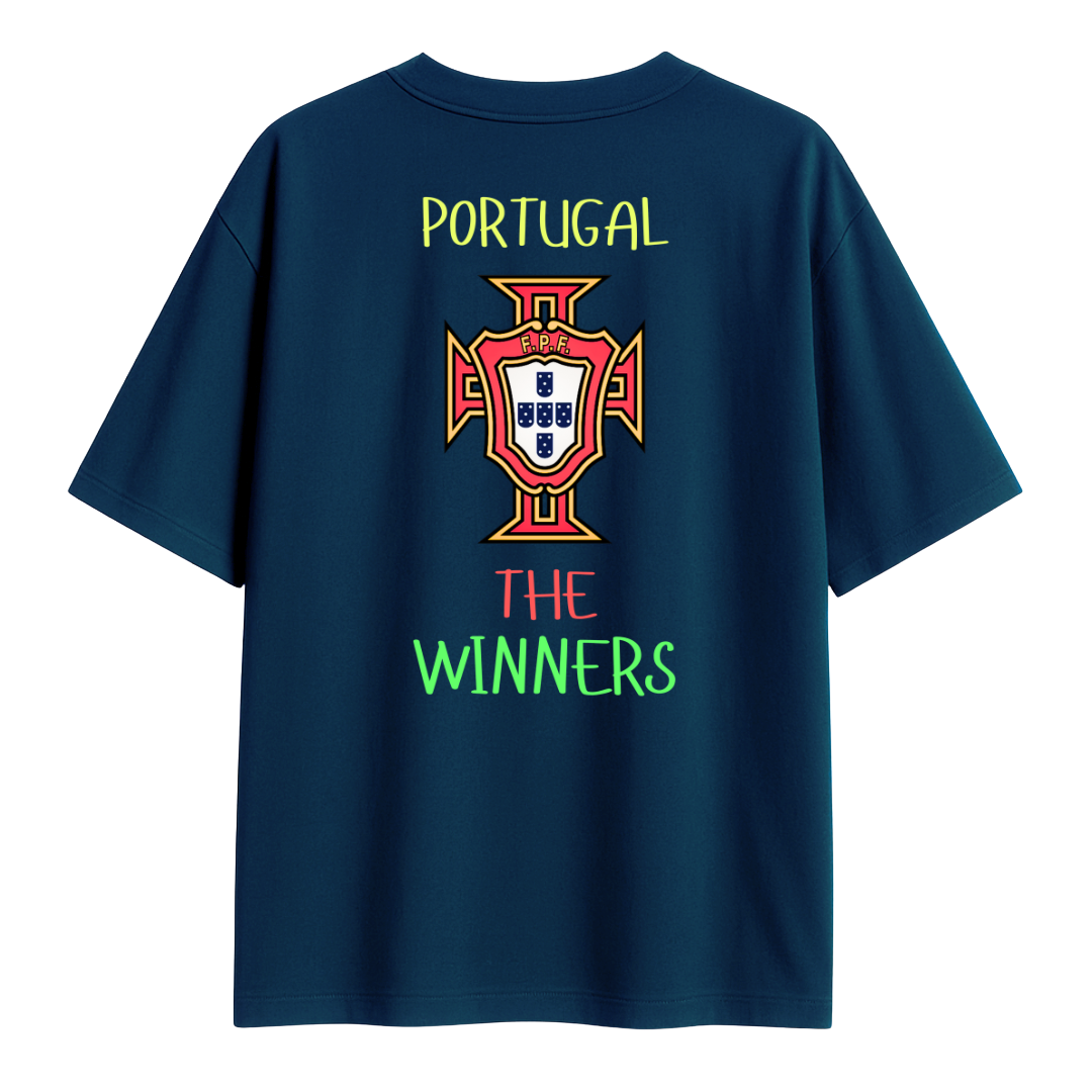 Royal blue t-shirt with Portugal emblem and 'The Winners' text on a white background