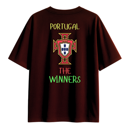 Maroon t-shirt with Portugal emblem and 'The Winners' text on a white background