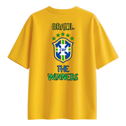 Yellow t-shirt with Brazil National football team logo and 'The Winners' text on a white background