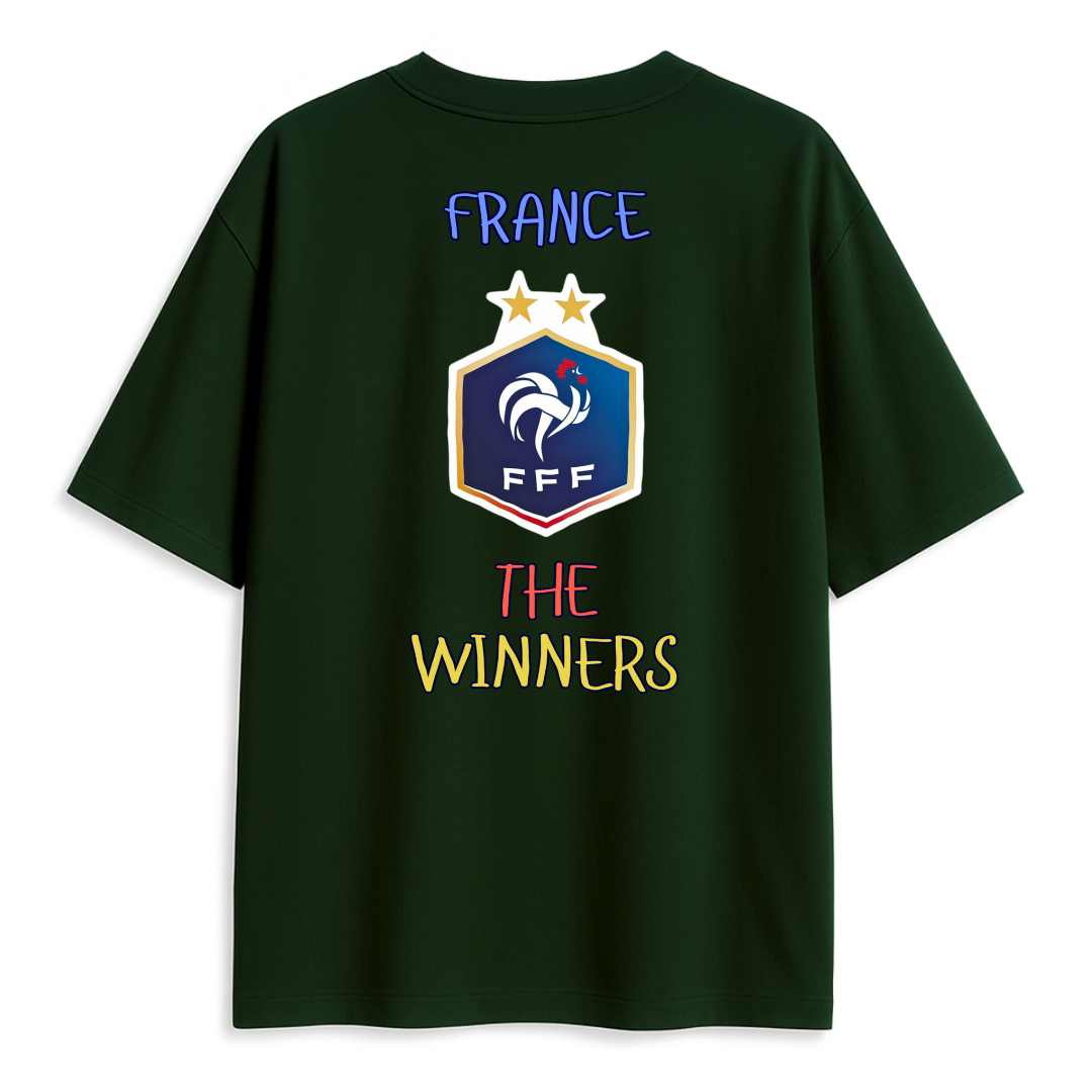 Bottle green t-shirt with France National team logo and 'The Winners' text on a white background