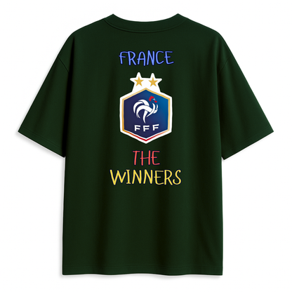 Bottle green t-shirt with France National team logo and 'The Winners' text on a white background