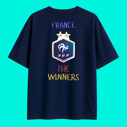 Navy blue t-shirt with France National team logo and 'The Winners' text on a Blue background