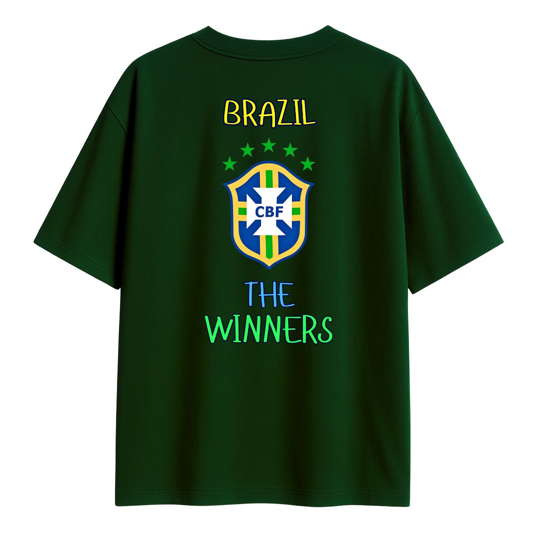 Bottle Green t-shirt with Brazil National football team logo and 'The Winners' text on a white background