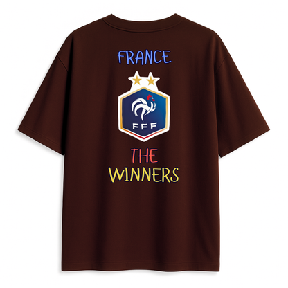 Maroon t-shirt with France National team logo and 'The Winners' text on a white background