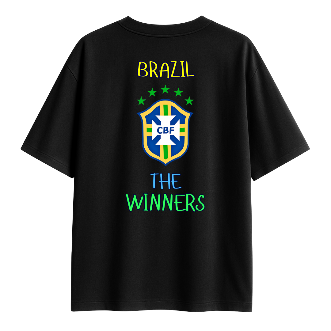 Black t-shirt with Brazil National football team logo and 'The Winners' text on a white background
