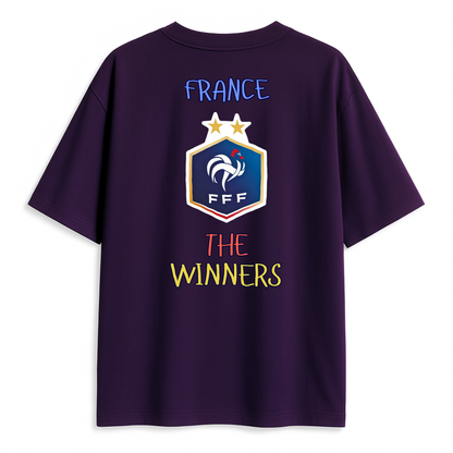 Purple t-shirt with France National team logo and 'The Winners' text on a white background